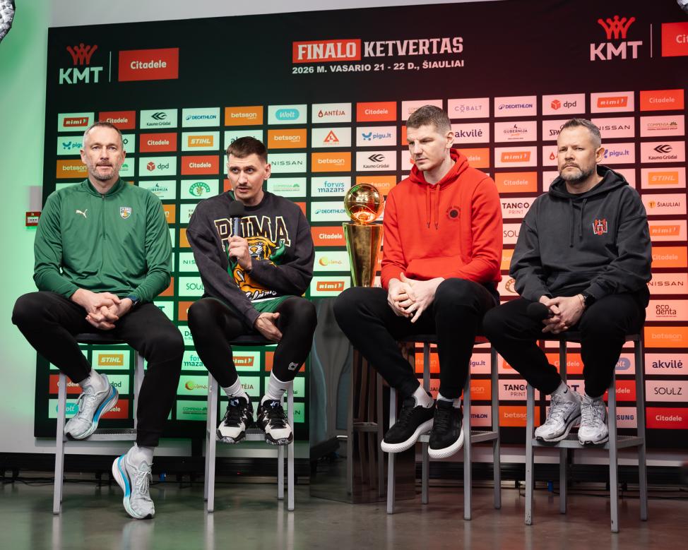 „Žalgirio“ ir „Ryto“ treneriai prieš finalą: apie vieną užrakinti norimą žaidėją ir ką palaikys T. Masiulio žmona